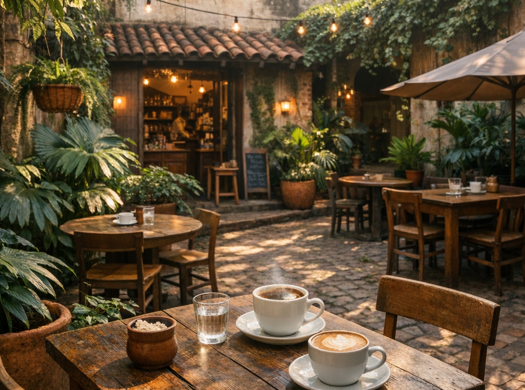 hidden cafés in Asunción courtyard coffee setting