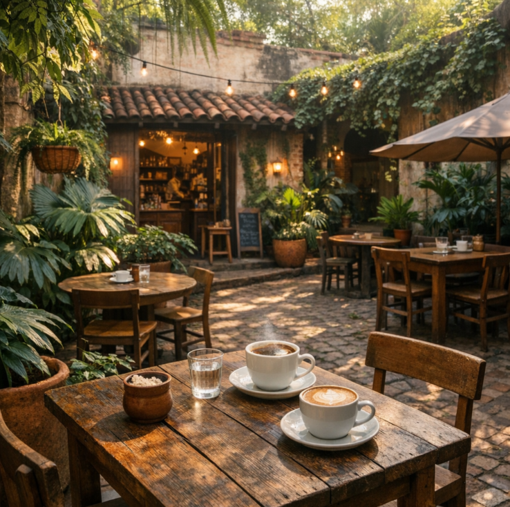 Cafés escondidos en Asunción: un ambiente de café en un patio